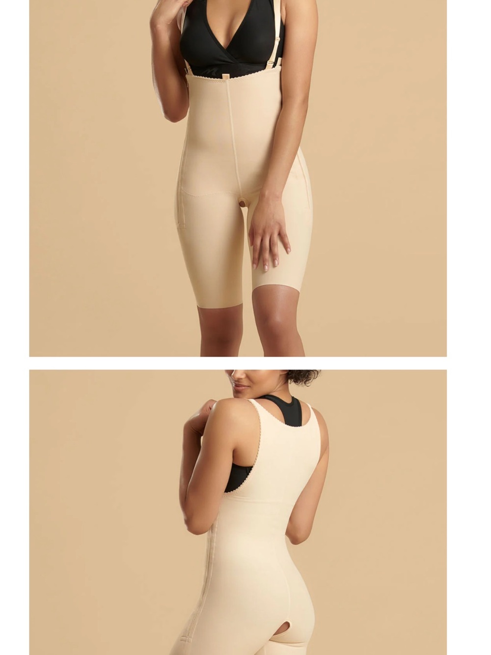 High-Waist Beige Sculpting Bodysuit Shorts Shapewear